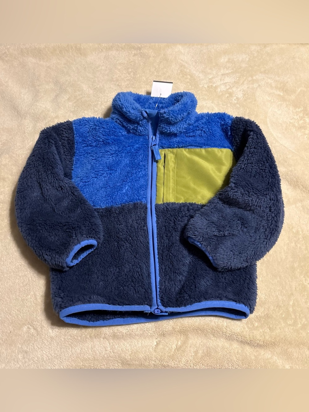 okie dokie Blue and Lime Sherpa Puffer Jacket